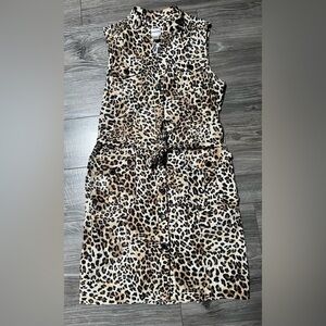 Chico's boho Leopard Print button down sleeveless dress Vacation cruise Medium